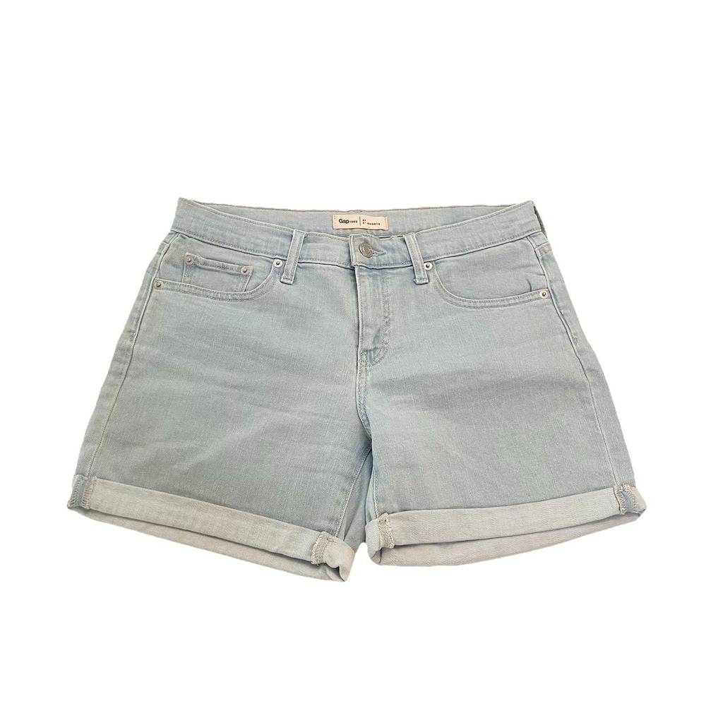 Gap Denim Shorts Womens 27 Light Wash 5‎ Inch Stretch Mid Rise Rolled Cuff